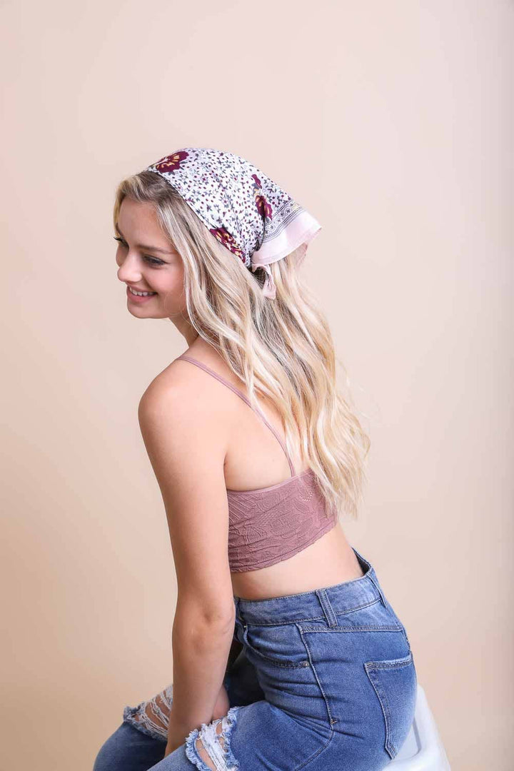 Orchid Floral Print Bandana: White