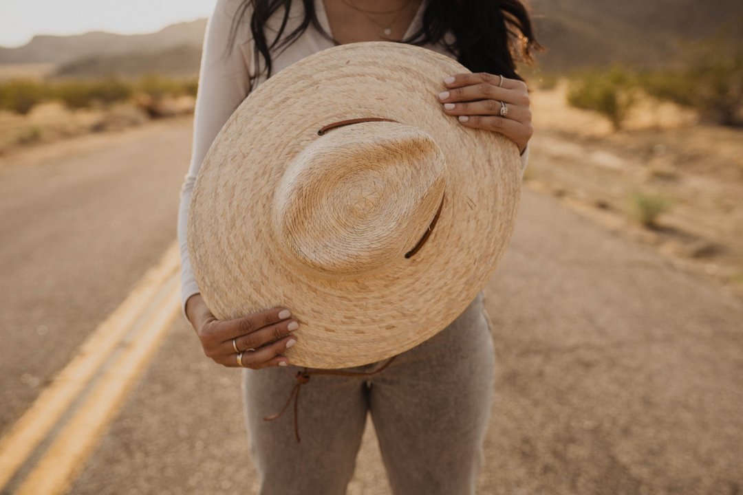 Western Cowgirl Palm Leaf Hats with Chin Straps: Cognac Chin Strap / X-Large (60-61cm)