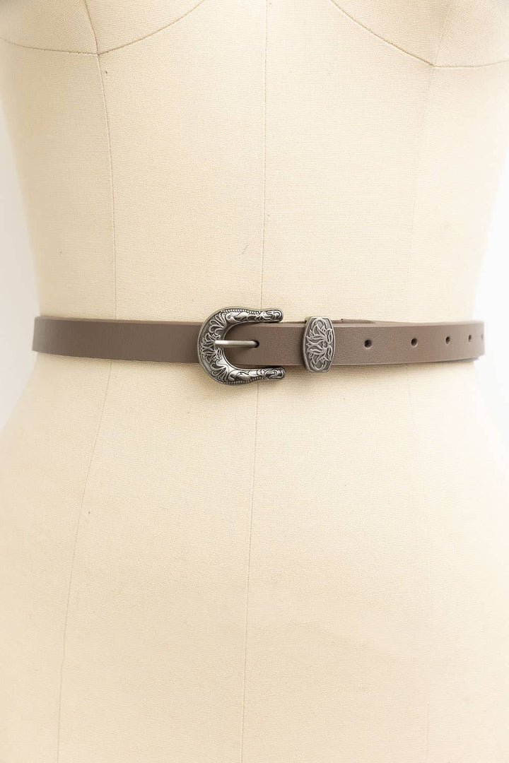Western Style Skinny Leather Belt - Cowgirl Chic: Red