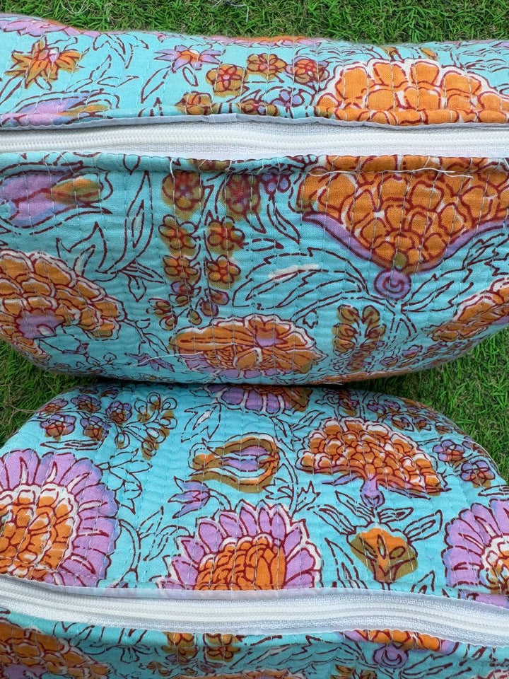 Toiletries Travel Block Print Makeup Bag Cotton Quilted Bags