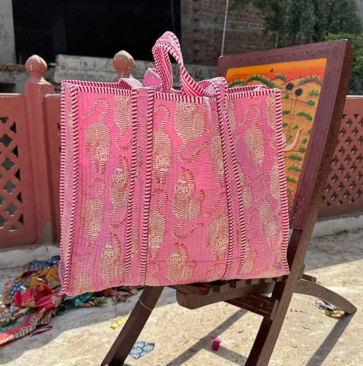 Tiger Printed Quilted Cotton Women's Bag Beach Bag Carry Bag