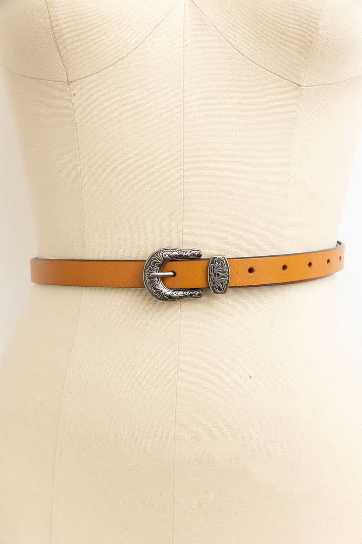 Western Style Skinny Leather Belt - Cowgirl Chic: Red