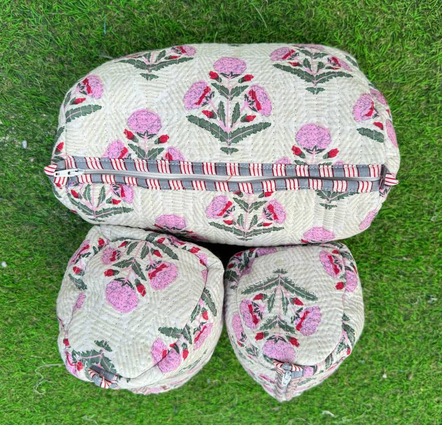 White Cotton Quilted Bag Hand Block Printed Bag Women Bags